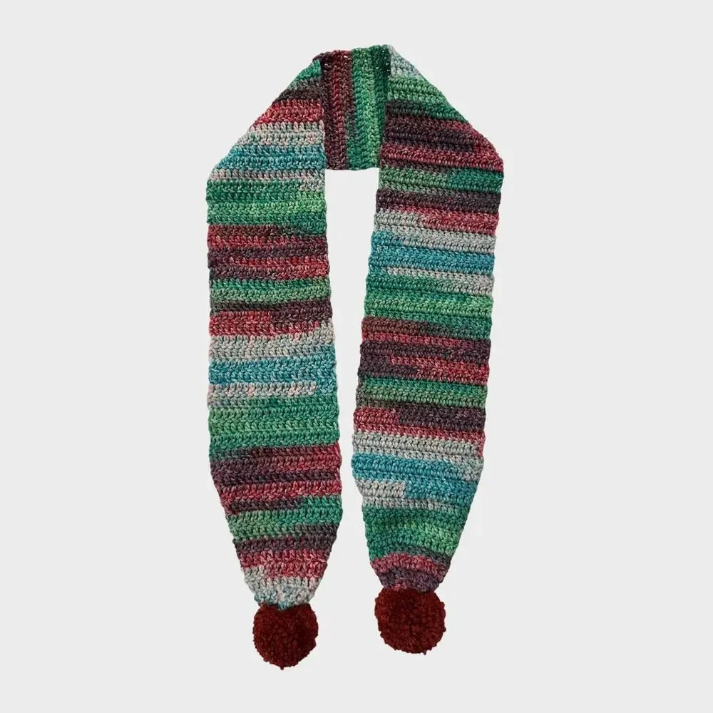 Handmade Knit Colorful Scarf with Pom Poms 5